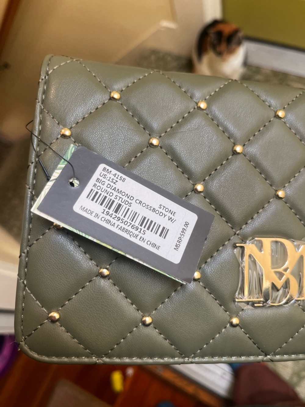 🪩🌟GIVVY !!🌟🪩 Badgley Mischka Olive Green Big Diamond Crossbody With Gold Studs - Picture 3 of 3